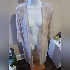 Charlotte Russe pink Paisley kimono with lace bottom